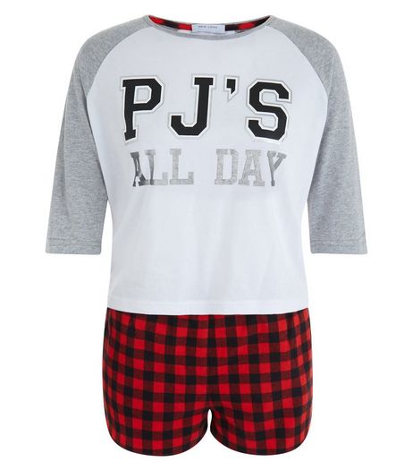 Teens Red Check Print Shorts & Raglan T-Shirt Set | New Look
