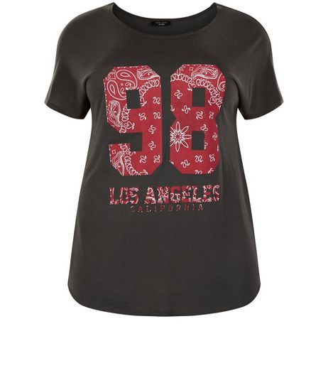Curves Dark Grey 89 Los Angeles T-Shirt | New Look