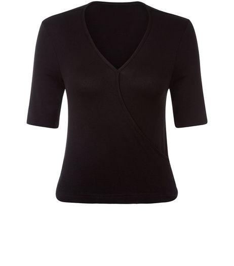 Teens Black Wrap 1/2 Sleeve Top | New Look