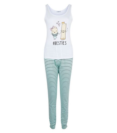 Teens Mint Green Besties Stripe Pyjama Set | New Look
