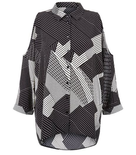 Tall Black Abstract Print Cold Shoulder Shirt | New Look
