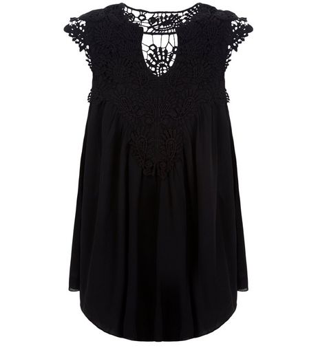 Apricot Black Chiffon Crochet Panel Swing Top | New Look