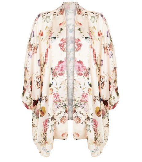 Apricot Pink Floral Print Satin Kimono | New Look