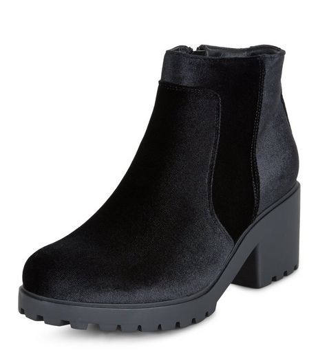 Teens Black Velvet Heeled Chelsea Boots | New Look