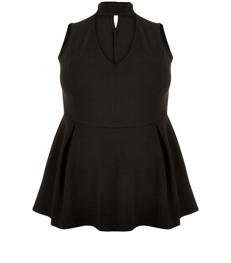 Curves Black Cut Out Peplum Top | New Look