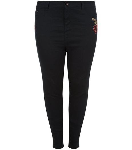 Curves Black Rose Embroidered Skinny Jeans | New Look