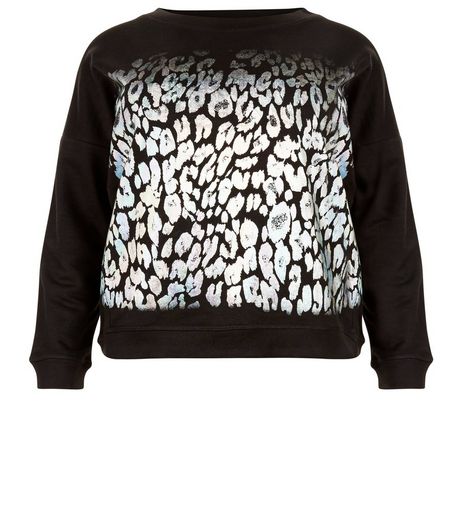 Curves Black Leopard Print Foil Sweater | New Look