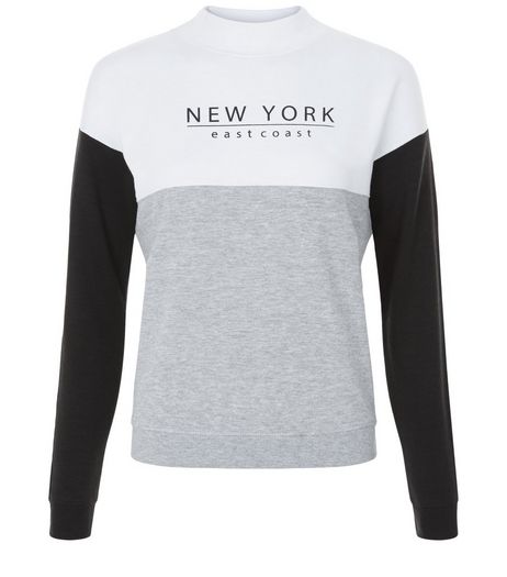 Teens White Colour Block Funnel Neck Sweater | New Look