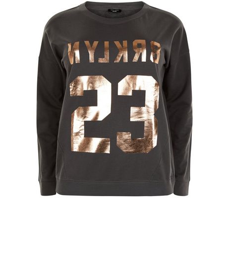 Curves Dark Grey Brooklyn 23 Foil Sweater | New Look