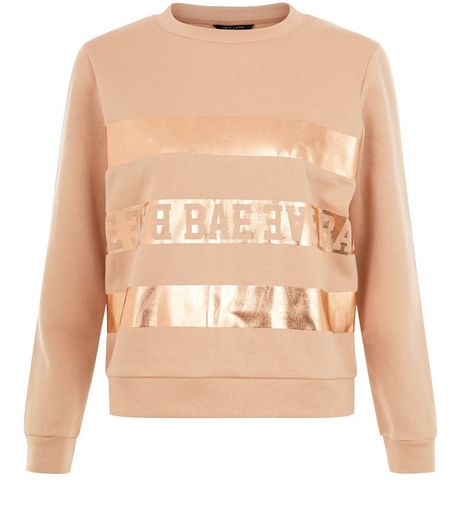 Teens Camel Foil Bae Print Sweatshirt | New Look