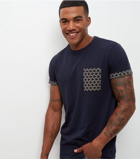 Navy Triangle Geo Print Single Pocket T-Shirt | New Look