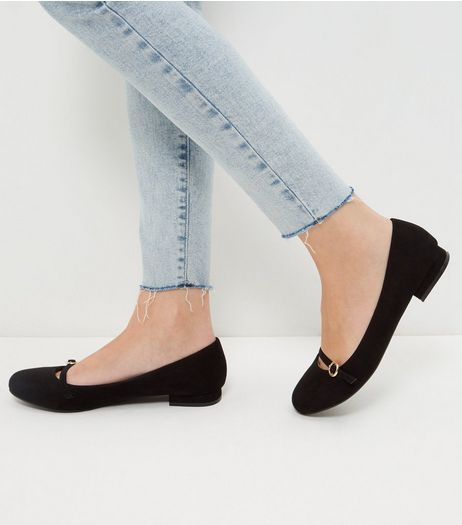 Wide Fit Black Suedette Buckle Strap Pumps | New Look