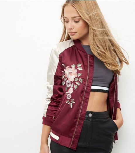 Anita and Green Dark Red Embroidered Bomber Jacket | New Look