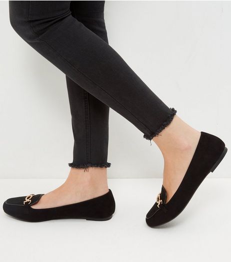 Wide Fit Black Comfort Metal Trim Loafers | New Look