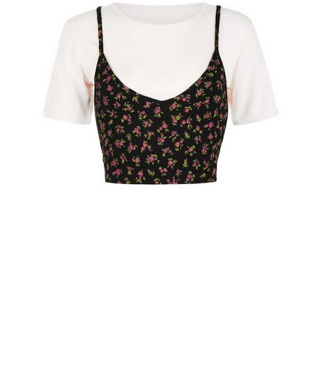 Cameo Rose Black Floral Print 2 in 1 Top | New Look