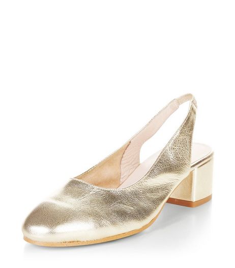 Gold Premium Leather Sling Back Court Shoes | New Look