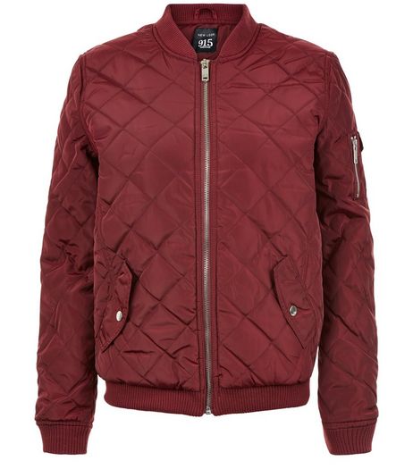 Teens Burgundy Quilted Bomber Jacket | New Look