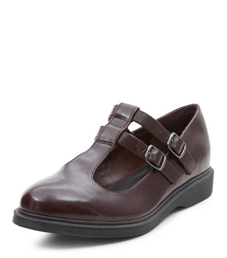 Burgundy Chunky Double T-Bar Strap Shoes | New Look