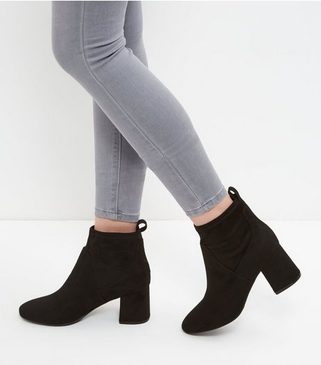 Black Suedette Flared Block Heel Ankle Boots | New Look