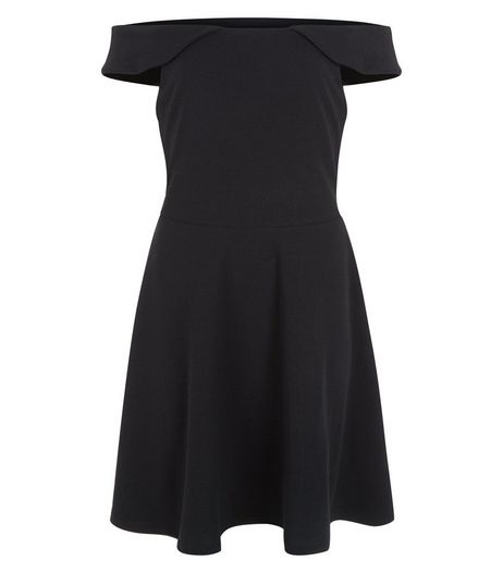 Teens Black Frill Bardot Neck Skater Dress | New Look