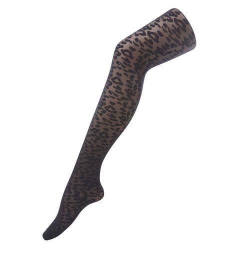 Black Animal Print Jacquard Tights | New Look