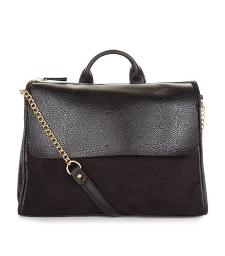 Black Leather-Look Satchel | New Look