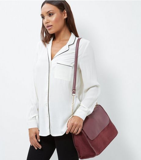 Burgundy Leather-Look Satchel | New Look