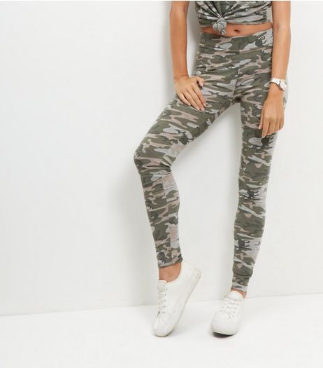Green Camo Print High Waisted Leggings | New Look