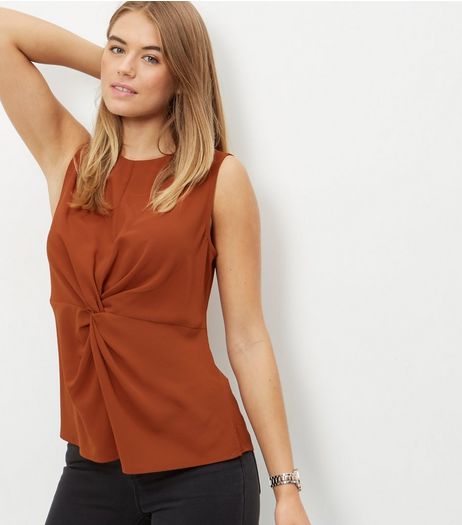 Brown Twist Front Sleevless Top | New Look