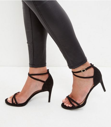Black Suedette Cross Strap Heeled Sandals | New Look