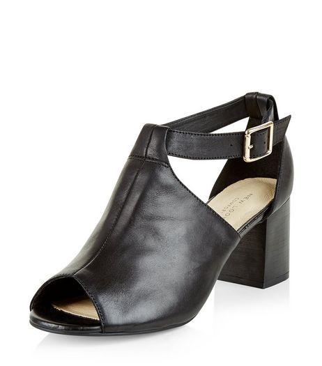 Black Comfort Leather Cut Out Peep Toe Boots | New Look