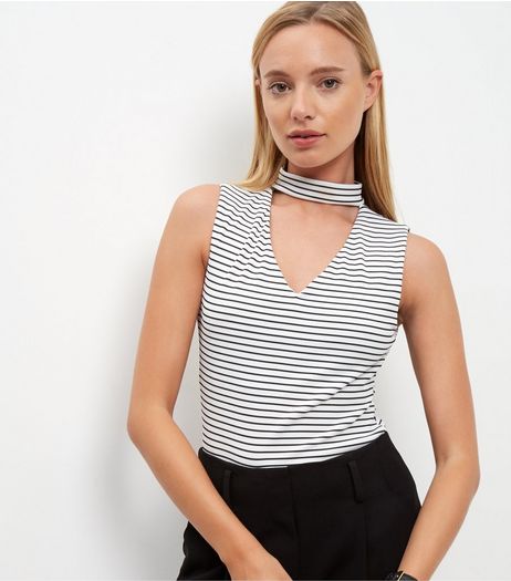White Stripe Choker Sleeveless Top | New Look