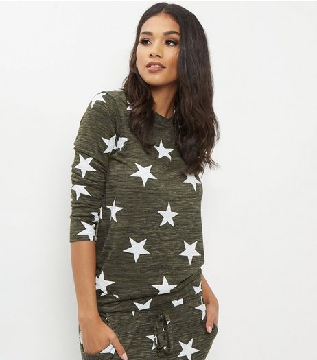 Khaki Star Print Sweater | New Look