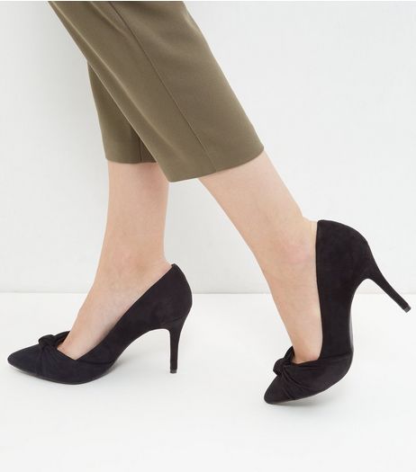 Black Comfort Suedette Knot Pointed Heels | New Look