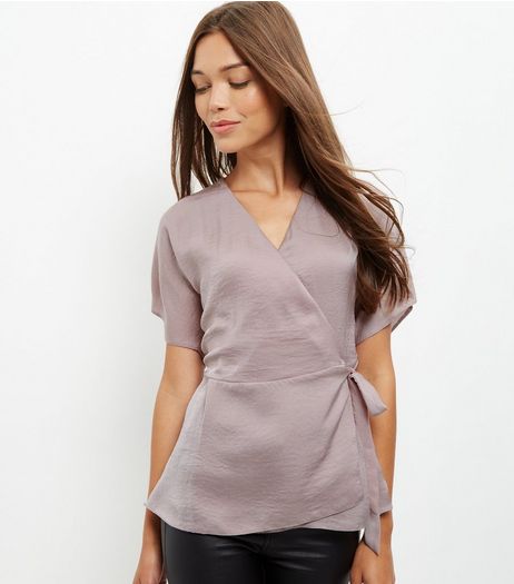 Lilac Sateen Tie Side Wrap Front Blouse | New Look