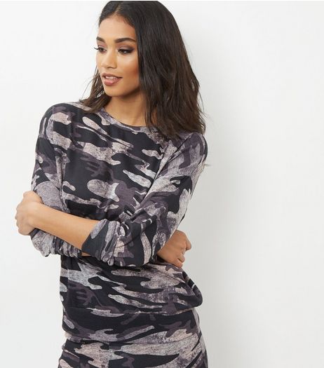 Dark Grey Camo Print Sweater | New Look