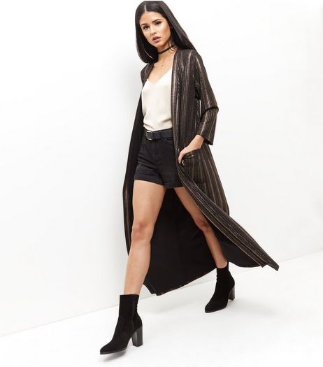Mela Black Stripe Longline Jacket | New Look