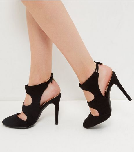 Black Suedette Cut Out Tie Back Heels | New Look