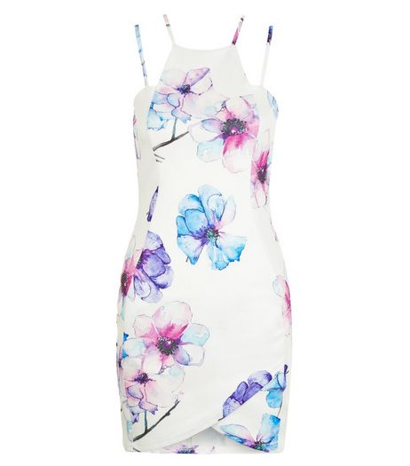 AX Paris Cream Floral Print Strappy Bodycon Dress | New Look