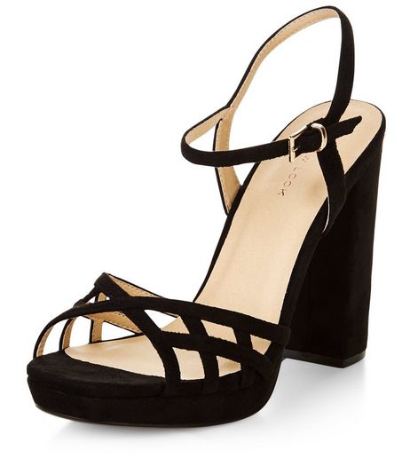 Black Suedette Strappy Block Heel Sandals | New Look