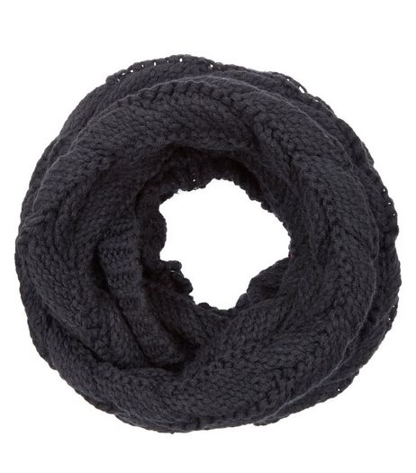Black Cable Knit Snood | New Look