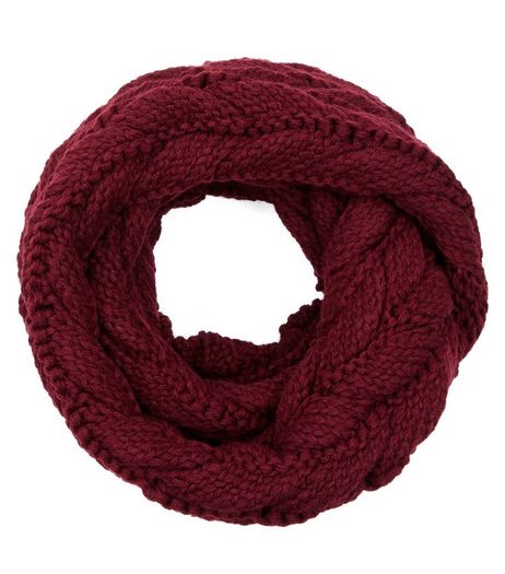 Burgundy Cable Knit Snood | New Look