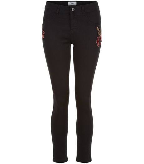 Teens Black Rose Print Skinny Jeans | New Look