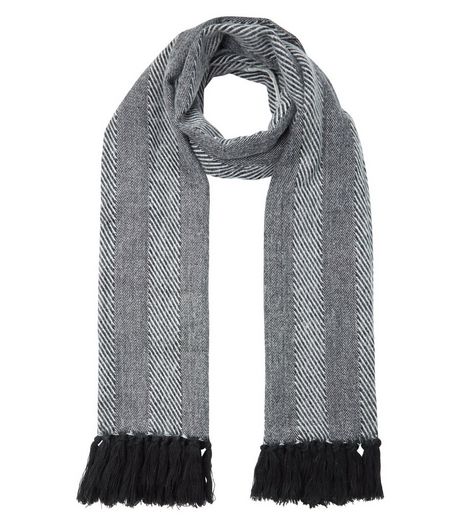 Monochrome Stripe Herringbone Fringed Scarf | New Look