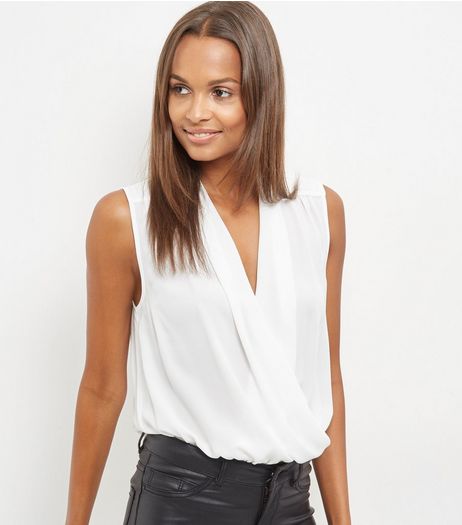 Tall Cream Wrap Front Sleeveless Bodysuit | New Look
