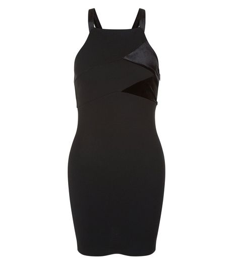 Petite Black Velvet Panel Bodycon Dress | New Look
