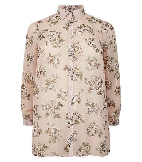Curves Pink Floral Print Chiffon Shirt | New Look