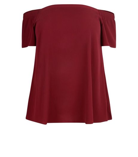 Curves Burgundy Bardot Neck Top | New Look
