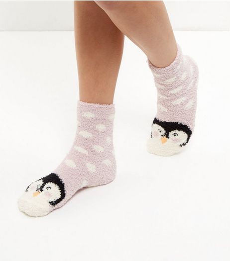 Pink Fluffy Penguin Slipper Socks | New Look