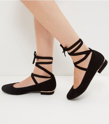 Black Tie Up Ballet Pumps | New Look